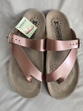 Mephisto Women's Metallic Rose Sandal with Toe-Loop and Buckle